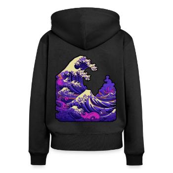 Tsunami-Welle japanische Kunst, niedrige Farbpalette - Frauen Premium Bio Zip Hoodie - Schwarz - Hinten - Julia (174cm)