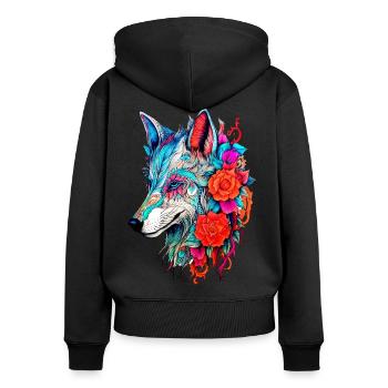 Wolf with Flowers Girls - Women's Premium Organic Zip Hoodie - black - Back - Julia (174cm)