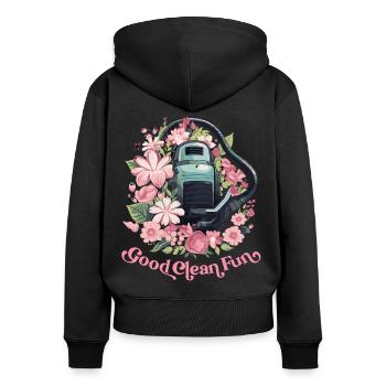 Chemise d’aspirateur floral – Déclaration de nettoyage - Sweat à capuche zippé Premium bio Femme - noir - Dos - Julia (174cm)