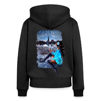 Rostock Winter Frau Gehlsdorfer Ufer - Frauen Premium Bio Zip Hoodie - Schwarz - Hinten - Julia (174cm)