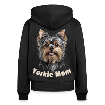 Yorkie Mom - Frauen Premium Bio Zip Hoodie - Schwarz - Hinten - Julia (174cm)