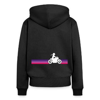 Motorradfahrerin Frau Chopper Bikerin Biker Girl - Frauen Premium Bio Zip Hoodie - Schwarz - Hinten - Julia (174cm)