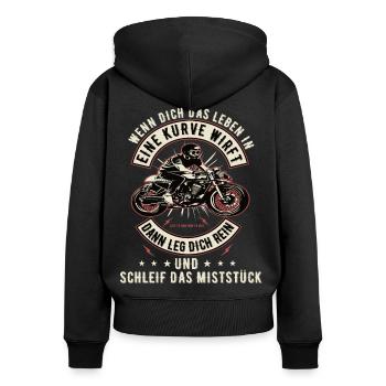 Motorrad Biker Motorradfahrer bike Rocker Rentner - Frauen Premium Bio Zip Hoodie - Schwarz - Hinten - Julia (174cm)