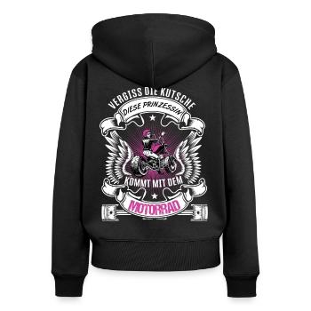 Motorrad Motorradfahrerin Frauenpower Bikerbraut - Frauen Premium Bio Zip Hoodie - Schwarz - Hinten - Julia (174cm)