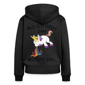 Kotzendes Einhorn Regenbogen - Frauen Premium Bio Zip Hoodie - Schwarz - Hinten - Julia (174cm)