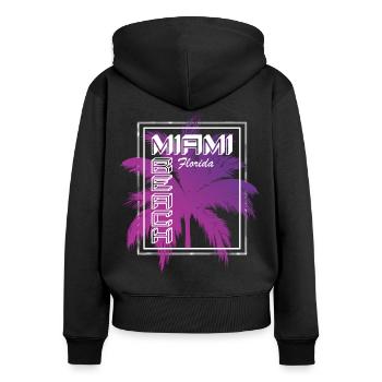 Miami Beach, Floride - Sweat à capuche zippé Premium bio Femme - noir - Dos - Julia (174cm)