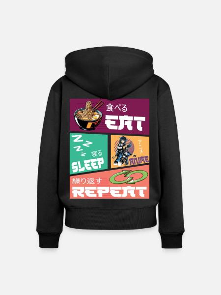 Eat Sleep Anime Repeat - Frauen Premium Bio Zip Hoodie - Schwarz