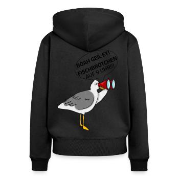 Seagull - Fish Rolls at 9 o'clock Sayings Baltic Sea - Women's Premium Organic Zip Hoodie - black - Back - Julia (174cm)