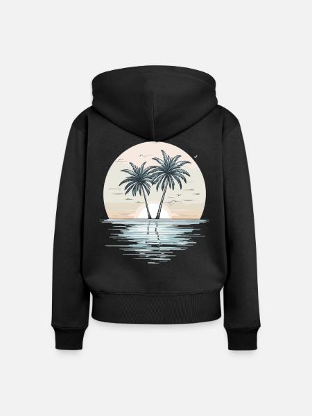 Sunset Palm Beach - Frauen Premium Bio Zip Hoodie - Schwarz