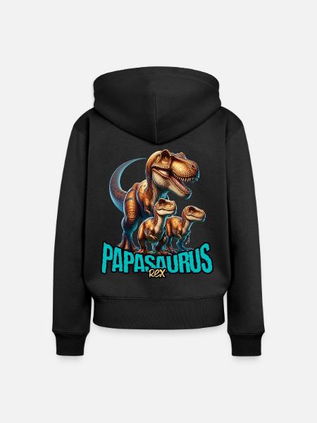 Papasaurus Rex - Frauen Premium Bio Zip Hoodie - Schwarz