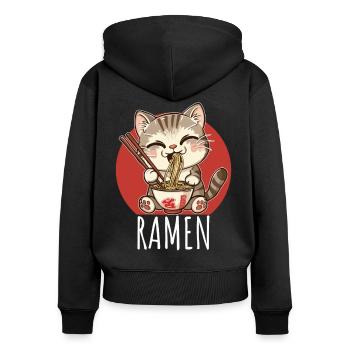 Ramen Kawaii Katze Japan Anime Manga Cat Neko - Frauen Premium Bio Zip Hoodie - Schwarz - Hinten - Julia (174cm)