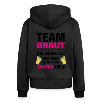 Team Bride - Elle va se marier, on est là pour boire - Sweat à capuche zippé Premium bio Femme - noir - Dos - Julia (174cm)