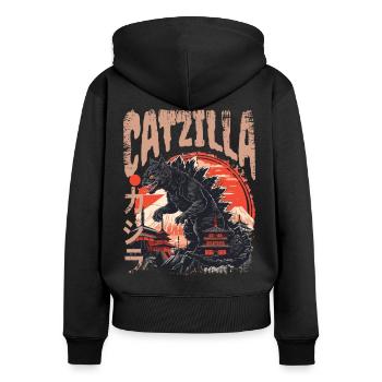 Catzilla japanische Katze vintage - Frauen Premium Bio Zip Hoodie - Schwarz - Hinten - Julia (174cm)