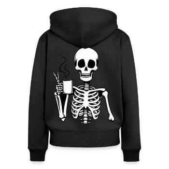 Chill Skeleton avec du café - Style drôle d’Halloween - Sweat à capuche zippé Premium bio Femme - noir - Dos - Julia (174cm)