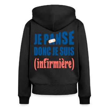 Je panse donc je suis infirmière t-shirt cadeau - Sweat à capuche zippé Premium bio Femme - noir - Dos - Julia (174cm)