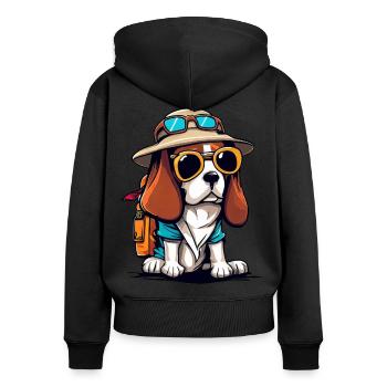 Beagle der Abenteurer - Frauen Premium Bio Zip Hoodie - Schwarz - Hinten - Julia (174cm)