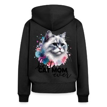 Best Cat Mom Ever Spruch - Frauen Premium Bio Zip Hoodie - Schwarz - Hinten - Julia (174cm)