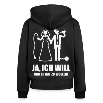 Ja, ich will … (Braut / Junggesellinnenabschied W) - Frauen Premium Bio Zip Hoodie - Schwarz - Hinten - Julia (174cm)