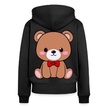 Süßer Kawaii Teddybär mit roter Fliege Design - Frauen Premium Bio Zip Hoodie - Schwarz - Hinten - Julia (174cm)