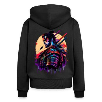 Illustration Samurai Krieger Japan - Frauen Premium Bio Zip Hoodie - Schwarz - Hinten - Julia (174cm)