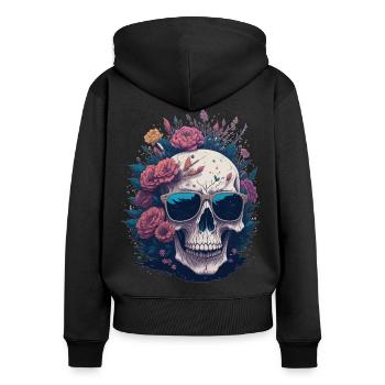 Flower Skull - Frauen Premium Bio Zip Hoodie - Schwarz - Hinten - Julia (174cm)