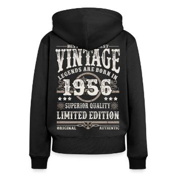 Les légendes sont nées en 1956 - Sweat à capuche zippé Premium bio Femme - noir - Dos - Julia (174cm)