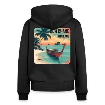 Koh Chang - Frauen Premium Bio Zip Hoodie - Schwarz - Hinten - Julia (174cm)