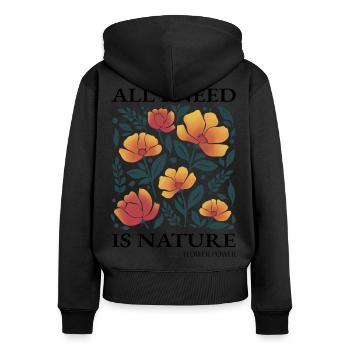 Stylized floral pattern "All I need is Nature" - Women's Premium Organic Zip Hoodie - black - Back - Julia (174cm)
