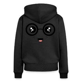 Visage nerdy - Sweat à capuche zippé Premium bio Femme - noir - Dos - Julia (174cm)