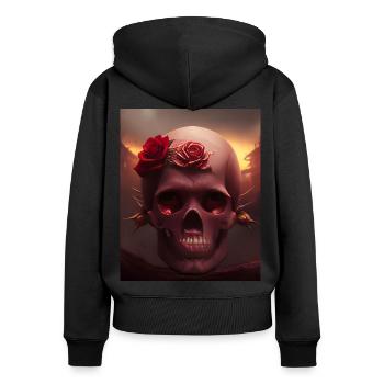 Crâne avec des roses - Sweat à capuche zippé Premium bio Femme - noir - Dos - Julia (174cm)