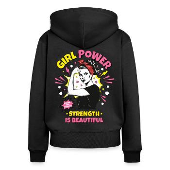 Femme Pop Art Girl Power Girl Power Girl Strong - Sweat à capuche zippé Premium bio Femme - noir - Dos - Julia (174cm)
