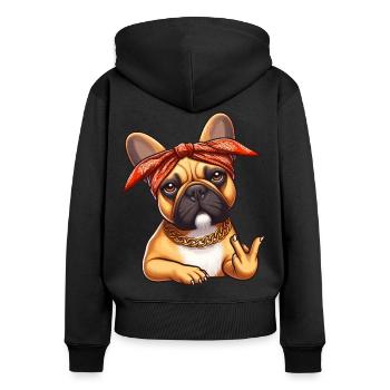 Frenchie Le Rappeur - Sweat à capuche zippé Premium bio Femme - noir - Dos - Julia (174cm)