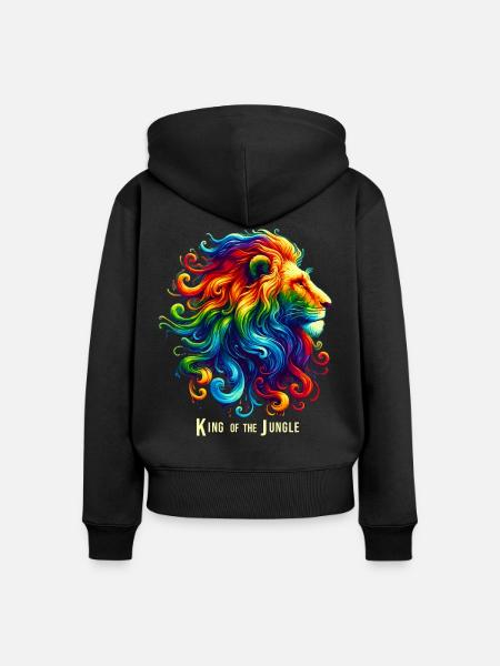 Löwenkopf Regenbogen - Frauen Premium Bio Zip Hoodie - Schwarz