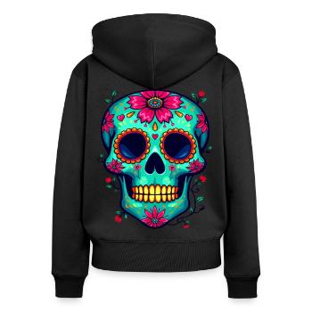 Teal Sugar Skull – Artistic Dia de los Muertos - Women's Premium Organic Zip Hoodie - black - Back - Julia (174cm)