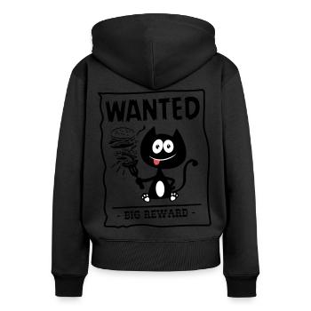 Gesucht, gierige Katze gesucht! Humor Katze! - Frauen Premium Bio Zip Hoodie - Schwarz - Hinten - Julia (174cm)