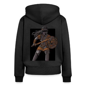 Schildmaid stürzt sich in den Kampf - Frauen Premium Bio Zip Hoodie - Schwarz - Hinten - Julia (174cm)