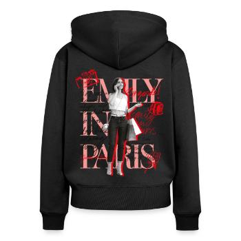 Emily In Paris Emily Avec Citations Rouge - Sweat à capuche zippé Premium bio Femme - noir - Dos - Julia (174cm)