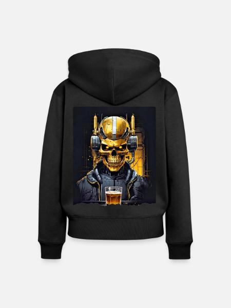 Bier Skull 0.10 - Frauen Premium Bio Zip Hoodie - Schwarz
