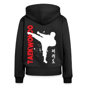 Taekwondo Lettres coréennes - Sweat à capuche zippé Premium bio Femme - noir - Dos - Julia (174cm)