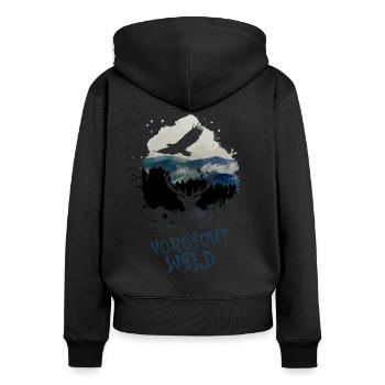 nature,Natur,hirsch,gebirge,berge,landschaft,berg - Frauen Premium Bio Zip Hoodie - Schwarz - Hinten - Julia (174cm)