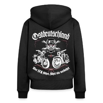 Simson S51 + Schwalbe - Wer IFA fährt... - Frauen Premium Bio Zip Hoodie - Schwarz - Hinten - Julia (174cm)