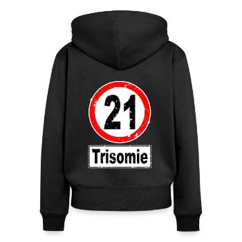 Trisomie 21 - Sweat à capuche zippé Premium bio Femme - noir - Dos - Julia (174cm)