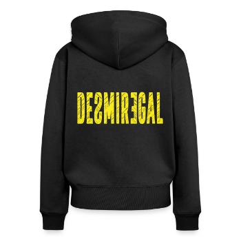 Desmiregal, Je m’en fous, drôle contre la consommation - Sweat à capuche zippé Premium bio Femme - noir - Dos - Julia (174cm)