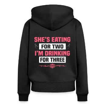 Elle mange pour deux chez Dringking pour trois - Sweat à capuche zippé Premium bio Femme - noir - Dos - Julia (174cm)