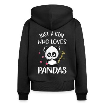 Juste une fille qui aime les pandas - cadeau ours panda - Sweat à capuche zippé Premium bio Femme - noir - Dos - Julia (174cm)