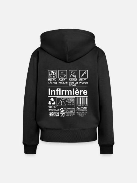 Infirmière Humour Drôles Cadeau - Sweat à capuche zippé Premium bio Femme - noir