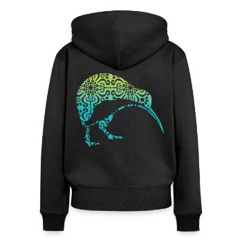 Maori Kiwi New Zealand - Frauen Premium Bio Zip Hoodie - Schwarz - Hinten - Julia (174cm)