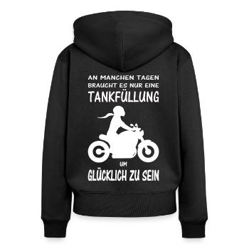 glückliche Motorradfahrerin Chopper Motorrad Frau - Frauen Premium Bio Zip Hoodie - Schwarz - Hinten - Julia (174cm)