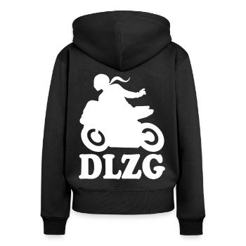 DLZG Motorradfahrerin Die Linke zum Gruß Motorrad - Frauen Premium Bio Zip Hoodie - Schwarz - Hinten - Julia (174cm)