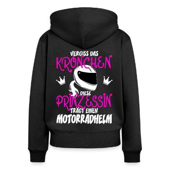 Vergiss das Krönchen Prinzessin trägt Motorradhelm - Frauen Premium Bio Zip Hoodie - Schwarz - Hinten - Julia (174cm)